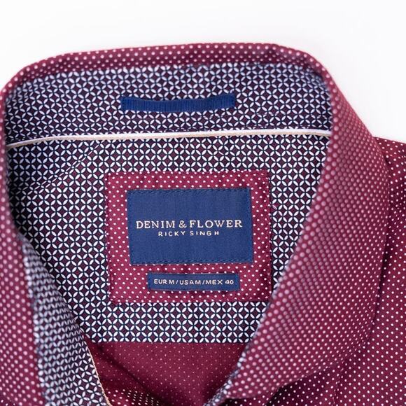 Denim & Flower by Ricky Singh Red with White Poka Dots Shirt in Medium - Picture 3 of 10